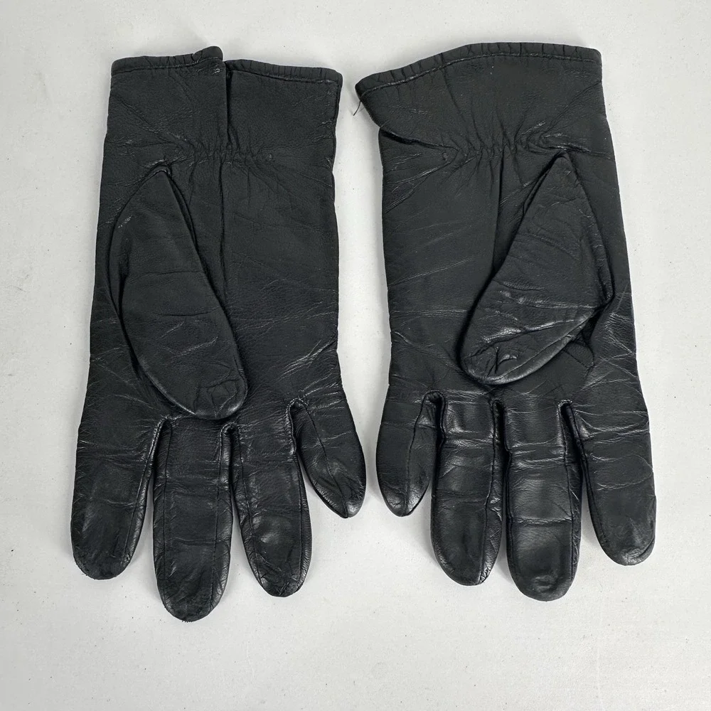 Vintage Fownes (?) Women's Genuine Leather Driving Gloves Black Size 8 Lined